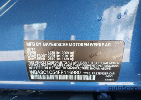 2015 BMW 328I z USA, uszkodzony, nr VIN WBA3C1C54FP116980